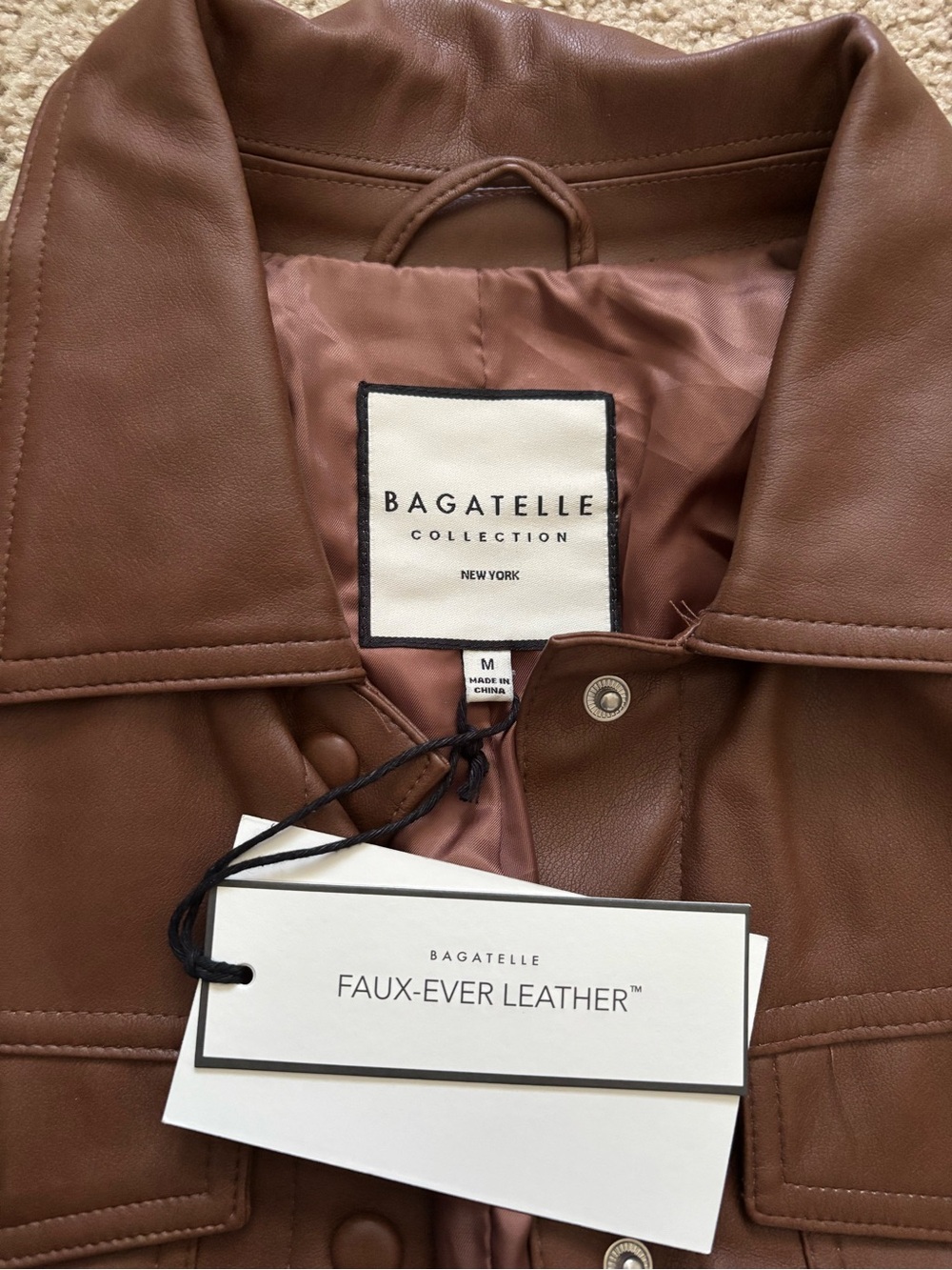 NWT Bagatelle Collection Women’s Faux Leather Jacket Brown - Picture 2 of 5